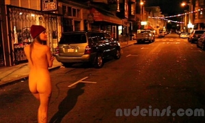 Nude in san francisco: short movie of wife walking streets bare late at night