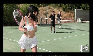 Busty cougar is picked up at the tennis club and double teamed